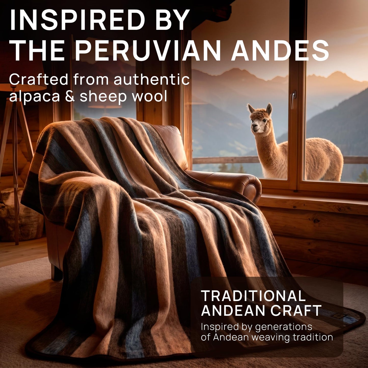 Alpaca & Sheep Wool Blanket, Full/Queen, Heavyweight Warmth, Earth Tones