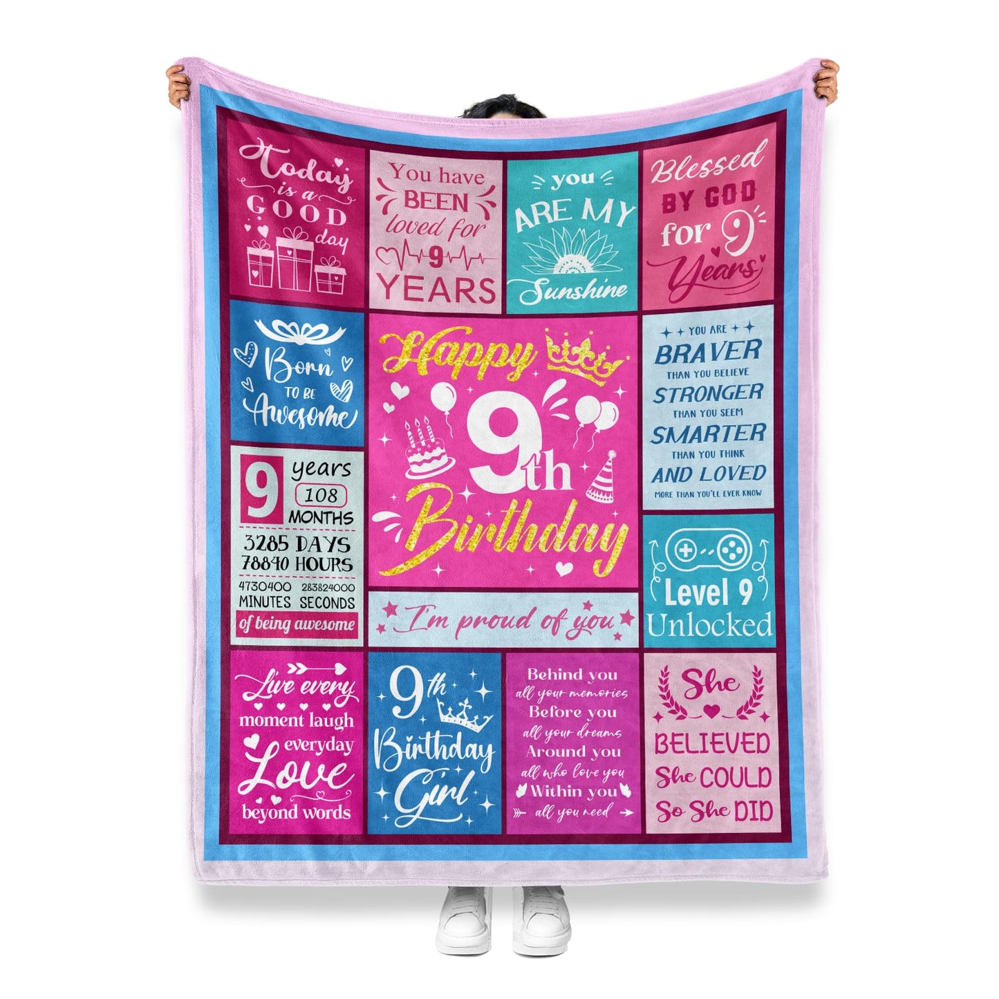 Jekeno Sweet 9 Gifts for Girls, 9th Birthday Gifts for Girls Blanket, 9 Year Old Girl Birthday Gift Ideas, 9th Birthdays Decorations, Happy 9th Christmas Birthdays Presents, Soft Cozy Throw 50"x60"