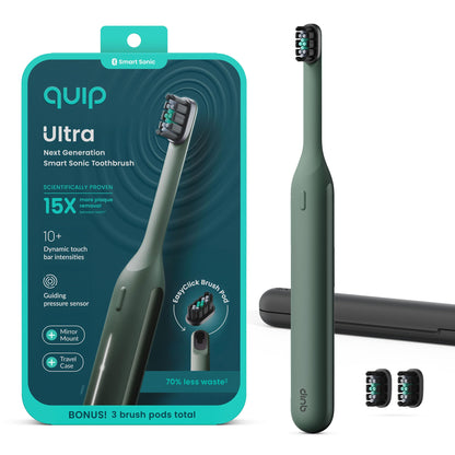 Quip Ultra Next Generation Smart Toothbrush - Timed Electric Toothbrush with Case - Replaceable Brush Head, Soft Bristles, Silicone Handle, 30-Day Battery Life - Travel Toothbrush - Dusk