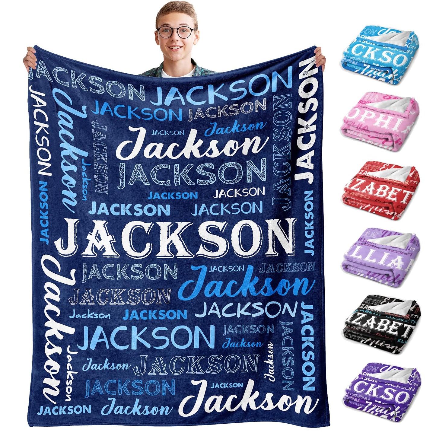 Custom Name Blanket, Personalized Throw Blanket with Names for Teen Girls Boys Kids, Customized Name Throw Blanket Customizable Gift for Kids Baby Adult Women Men Christmas Birthday - Printed in USA