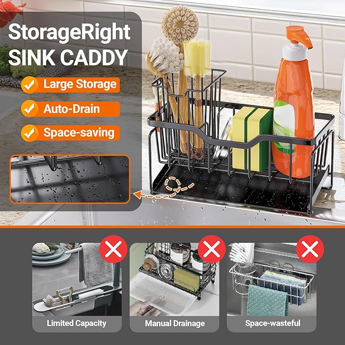 StorageRight Kitchen Sink Caddy Organizer, Rustproof Sponge Holder