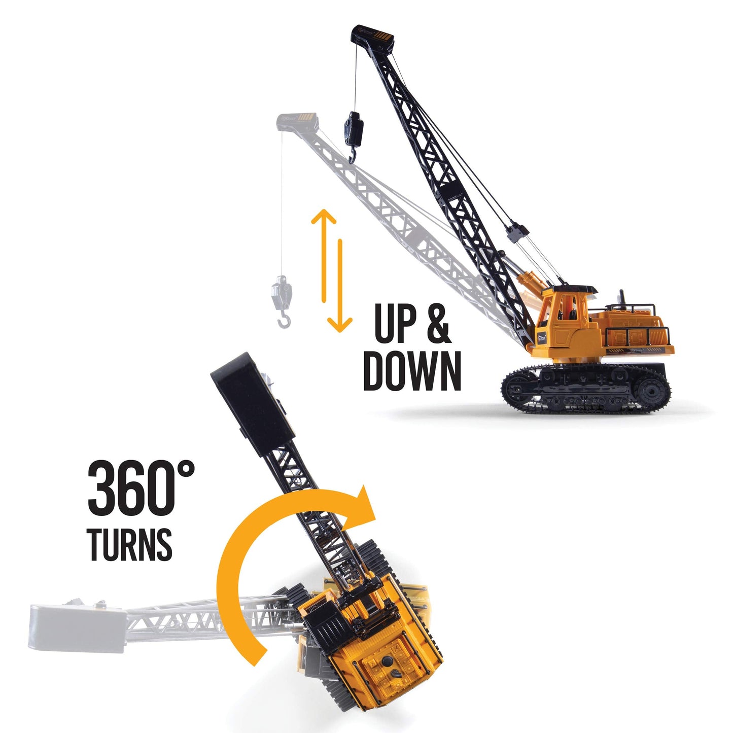 Top Race 12-Channel RC Remote Control Construction Crane Tractor - 1:24 Scale, Perfect for Kids Ages 3+