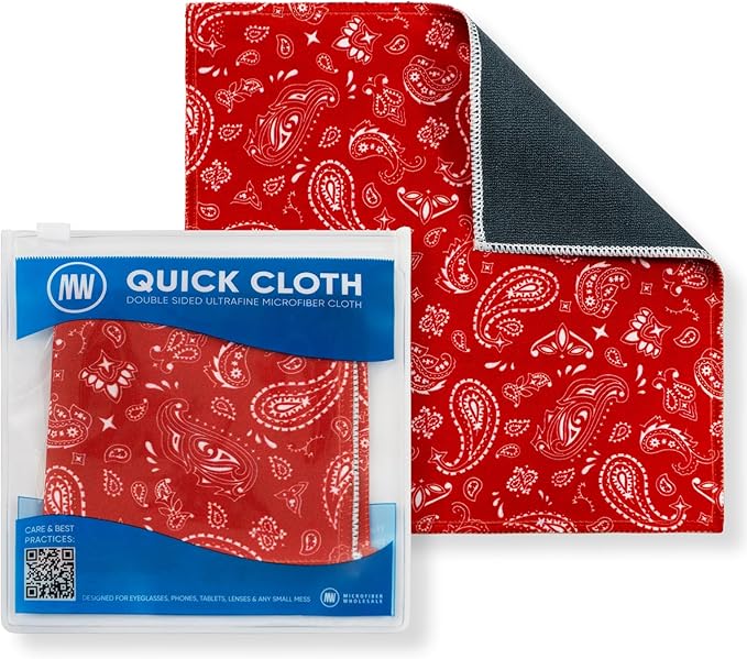 Quick Cloth Microfiber Glasses Cleaning Cloths – 8x8, Paisley Red, 1 Pack
