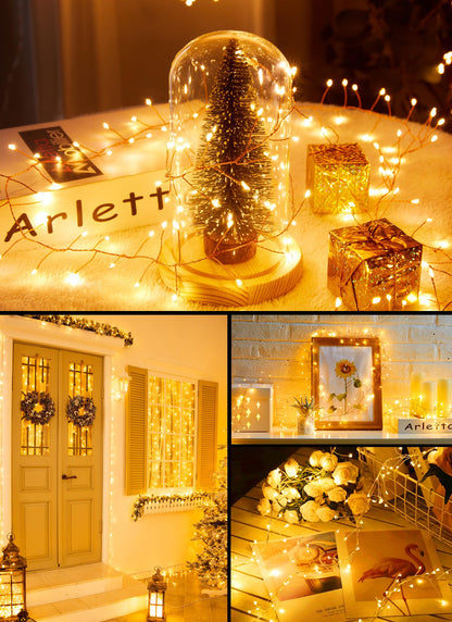 USB Operated Fairy Christmas Lights, 10FT 120LEDs Twinkle Cluster Light with 8 Modes & Remote, Silver Wire Firecracker String Lights for Garland, Room, Bedroom, DIY, Wedding Christmas Tree Decoration