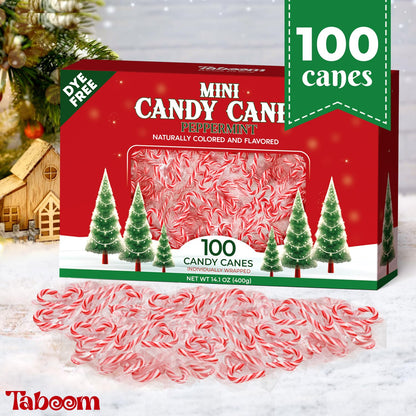 Mini Candy Cane Individually Wrapped 100 Pack - Dye-Free Small Peppermint Candy Canes Red & White Christmas Candy For Holiday Gifts, Stocking Fillers, Party Favors & Decorations