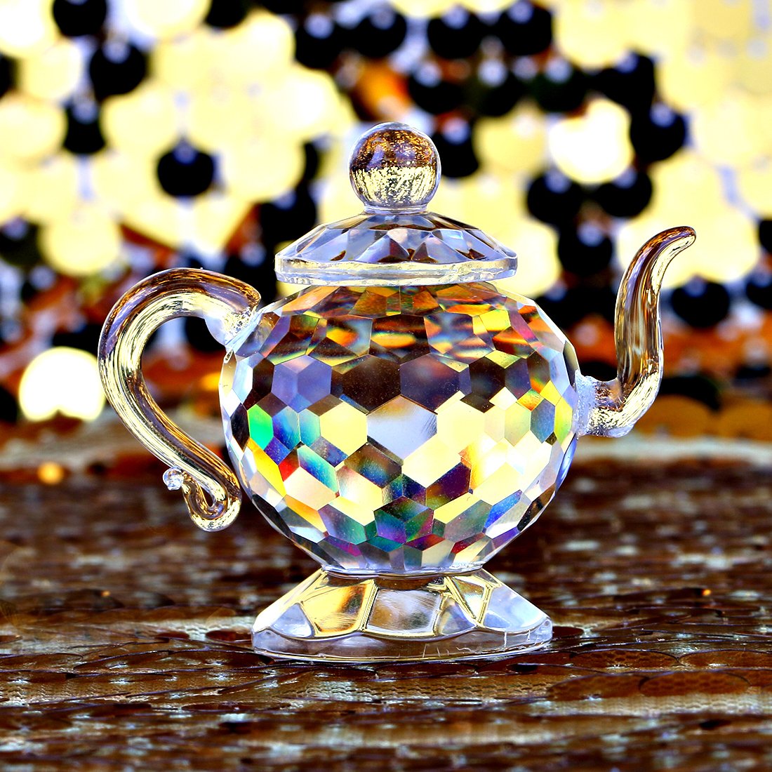 H&D HYALINE & DORA Crystal Teapot Figurine Chinese Collection Ornament Home Office Decor 1.7-Inch