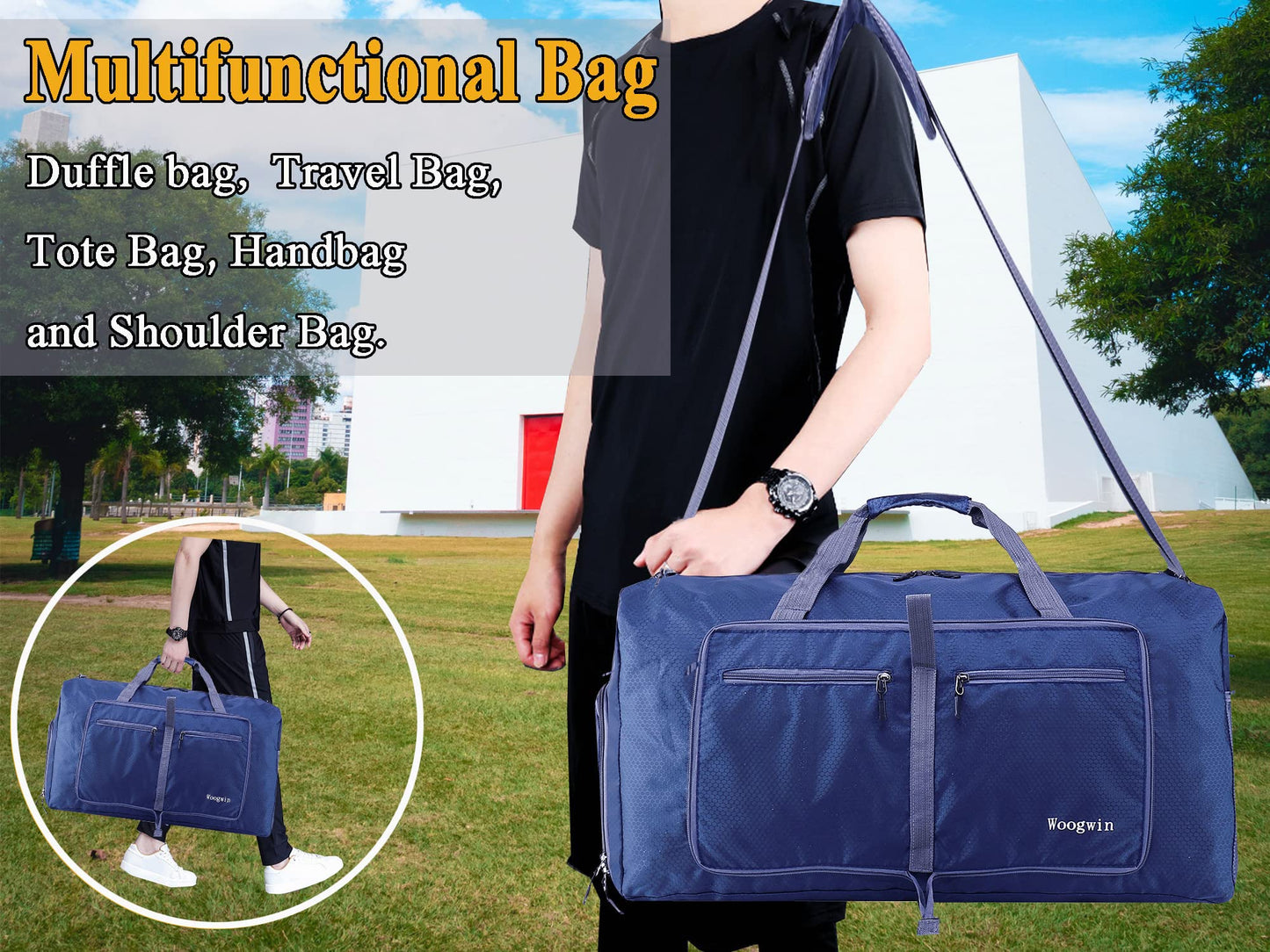 ehsbuy 60L Foldable Travel Duffle Bags for Men Women Large Holdall Waterproof Overnight Weekend Bags for Gym Luggage