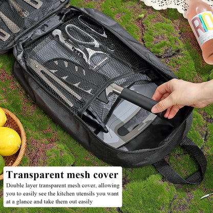 Camping Essentials, Evanda Camping Cooking Utensils, Travel Essentials, Portable Camping Kitchen Utensil Set for Travel, Picnics, RVs, Camping, BBQs, Parties