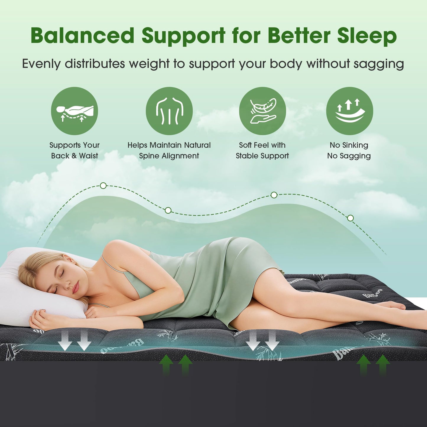 Mattress Pad Queen Size, Cooling Pillow Top Mattress Topper, Ultra Soft Viscose from Bamboo, Breathable for Hot Sleepers, Deep Pocket 8"-20", Black