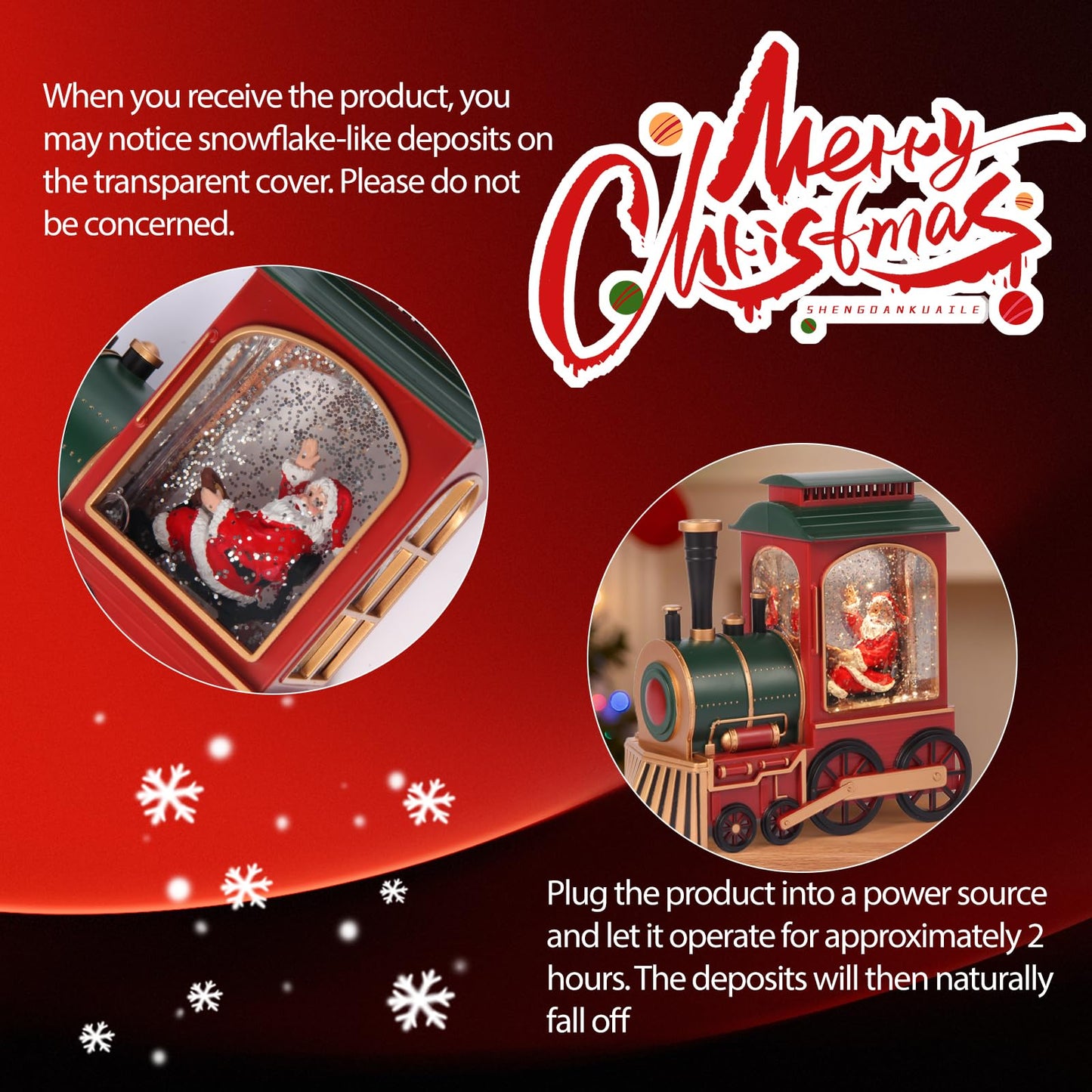 Train Christmas Snow Globe, Santa in Musical Train LED Glittering with 6H Timer Battery & USB Powered, Retro Style Holiday Glitter Globe for Xmas Home Decoration Holiday Party Gifts