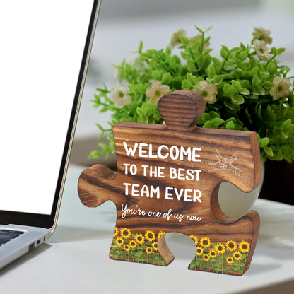 Welcome to the Team Puzzle Desk Sign for New Coworker Employee, Office Decor Gift for Women Men, Onboarding Thank You Present for Team Member, Work Anniversary, Promotion, Birthday - FSE357