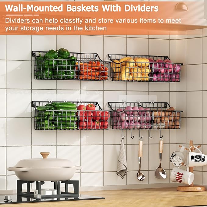 4 Pack EXTRA LARGE Hanging Wall Mount Storage Baskets