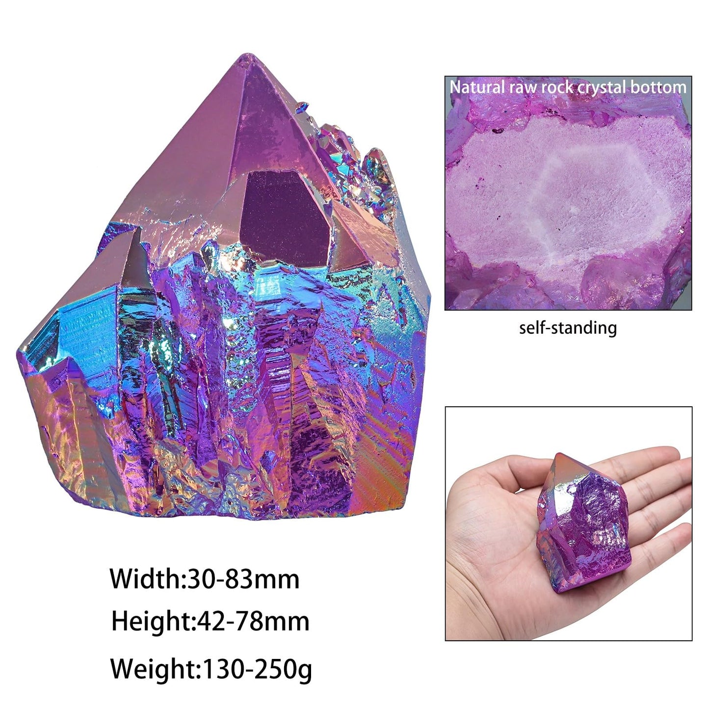 Rockcloud Natural Titanium Coated Purple AB Crystal Cluster Irregular Reiki Crystal Geode Mineral Specimen for Home Decor, Purple