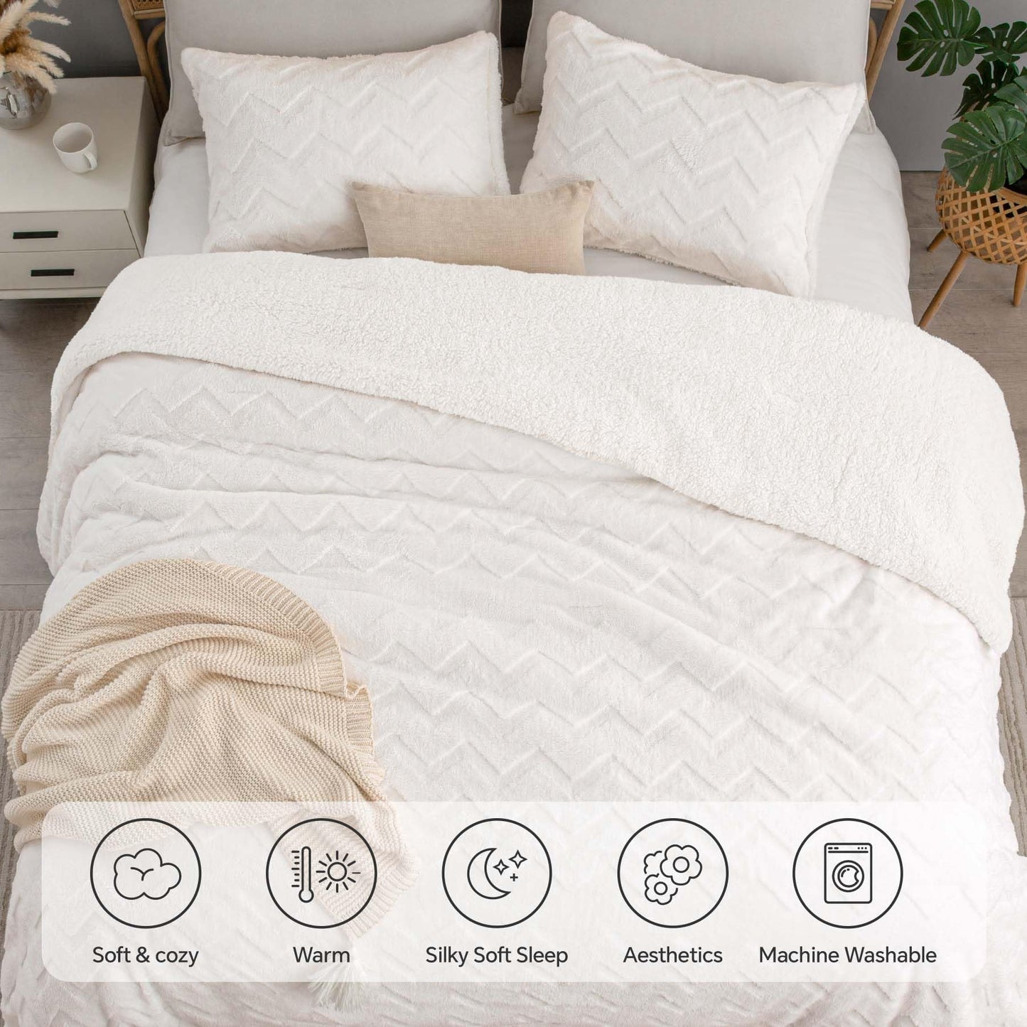 BEDELITE Fluffy Queen Comforter Set - Super Soft Sherpa Beige Comforter for Queen Size Bed, Luxury Warm Bedding Set for Winter, Fuzzy Bed Set 3 Pieces (1 Comforter, 2 Pillowcases)