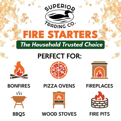 Superior Trading Fire Starter Pods in Plastic Bucket - Fire Starters for Campfires, BBQ, Grill, Pit, Wood Stove & Charcoal Starter, 15-20-Min Burn, 50 Extra Large Pods, USA Made, Brown, 3 Lbs