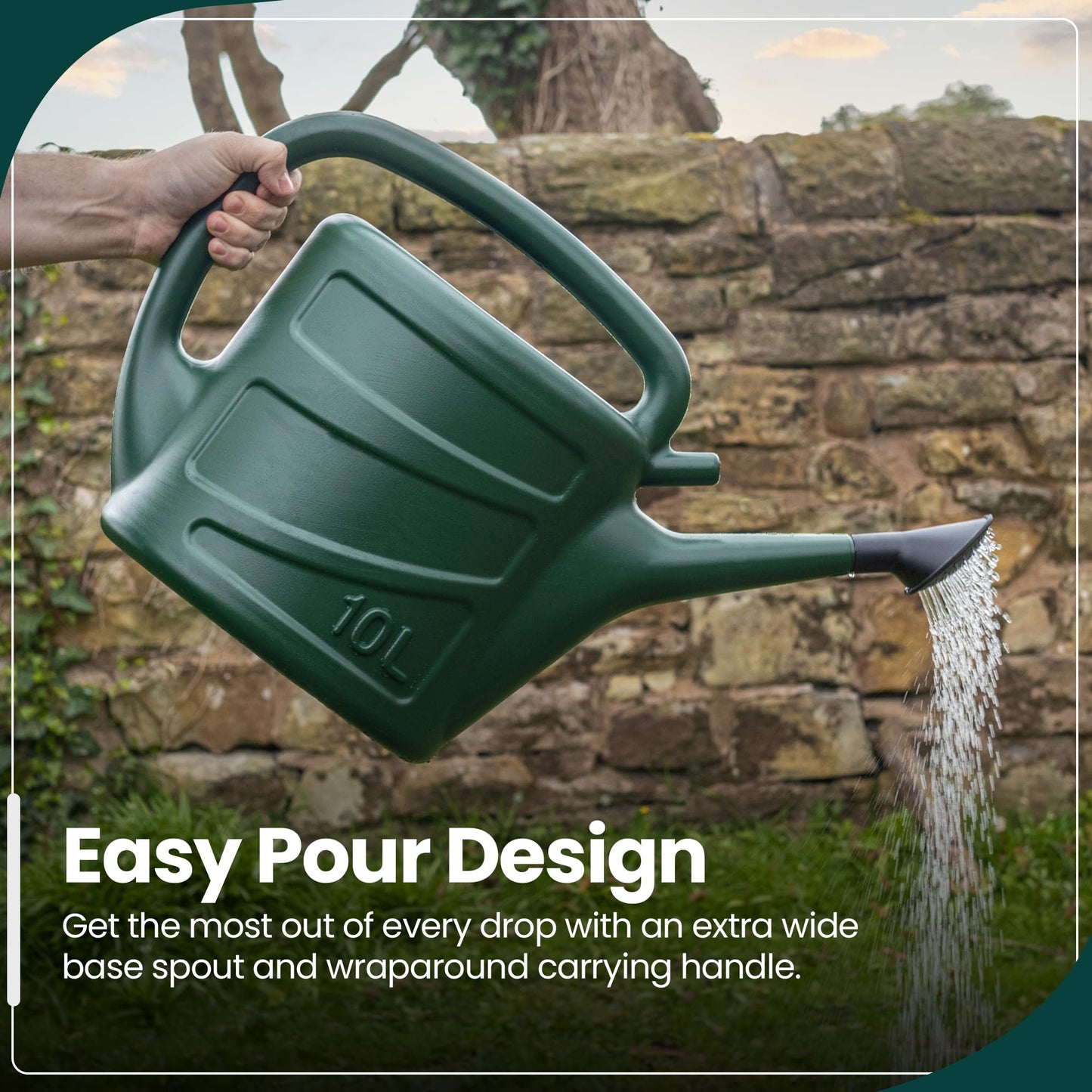 Hardys 10L Green Rose Watering Can - Outdoor & Indoor Watering Can with Detachable Sprinkler Rose Head, Long Spout Water Can for Houseplant & Garden Plants