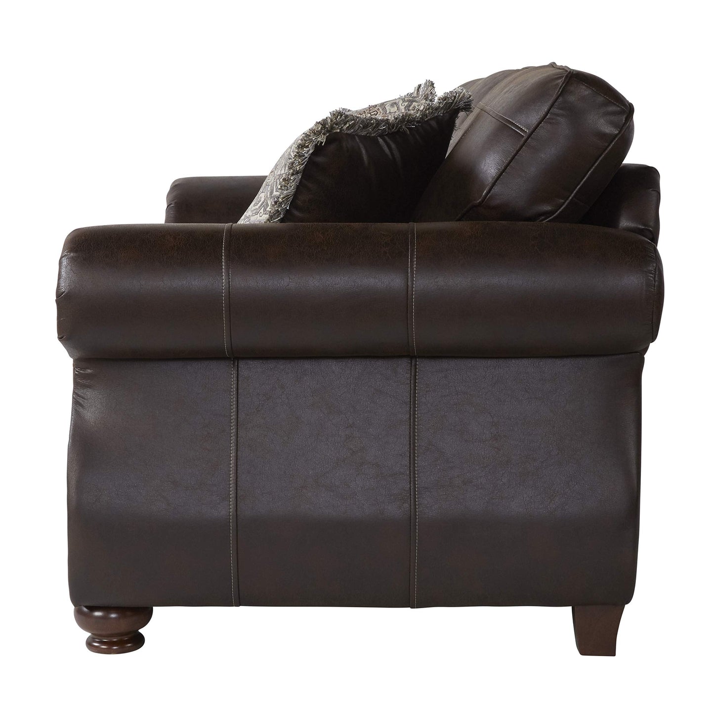 Leinster Faux Leather Sofa with Antique Bronze Nailheads in Espresso