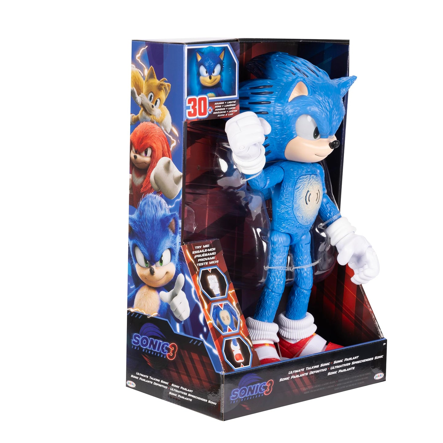 Sonic The Hedgehog 3 Ultimate Talking Sonic 34cm / 12-Inch Figure, Features 30+ Iconic and Humorous Phrases and Sounds from the Movies, Light-Up Eyes and Quills