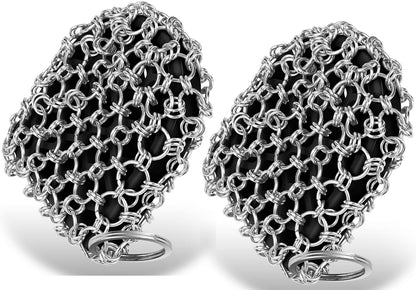 Herda Cast Iron Scrubber Tool Kit,2Pack Cast Iron Skillet Cleaner Cleaning Care Kit 316 Chain Mail Scrubber, Steel Skillet Brush Plastic Pan Scraper Set for Grill Griddle Pot Dish Food