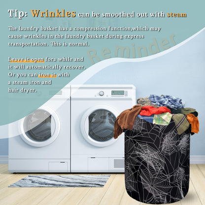Spider Web Laundry Hamper Funny Halloween Laundry Basket With Handles Foldable Oxford Cloth Colorful Tote Bag Clothes Toy Storage Bucket 18.9" x 16.5" For Bathroom/Laundry/Bedroom
