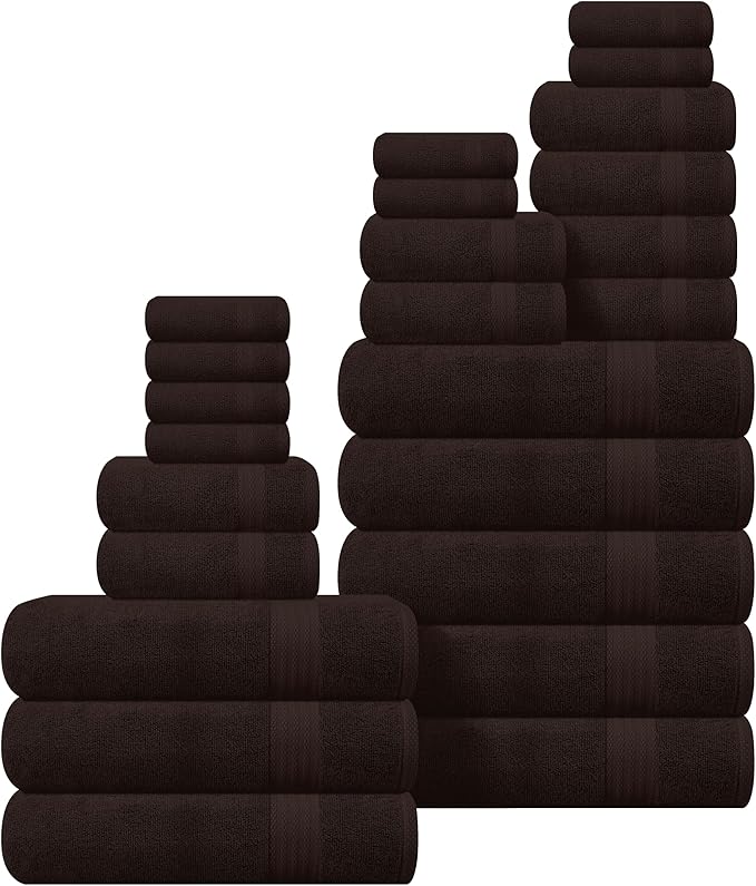 GLAMBURG Ultra Soft 24-Piece Towel Set- 100% Pure Ringspun Cotton, Contains 8