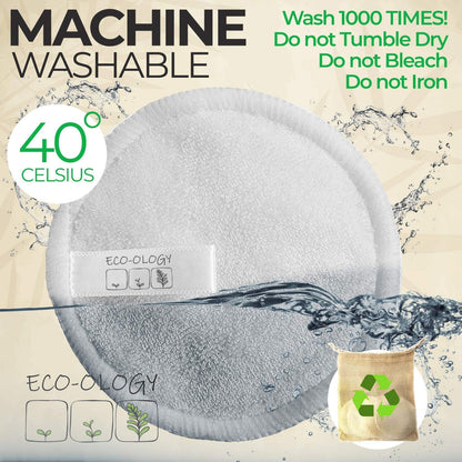 ECO-OLOGY™ 20 Reusable Makeup Remover Pads with Bamboo Storage Pot, 100x Biodegradable Ear Buds and Cotton Laundry Bag. Reusable Cotton Pads, for Cleansing or Removing Makeup