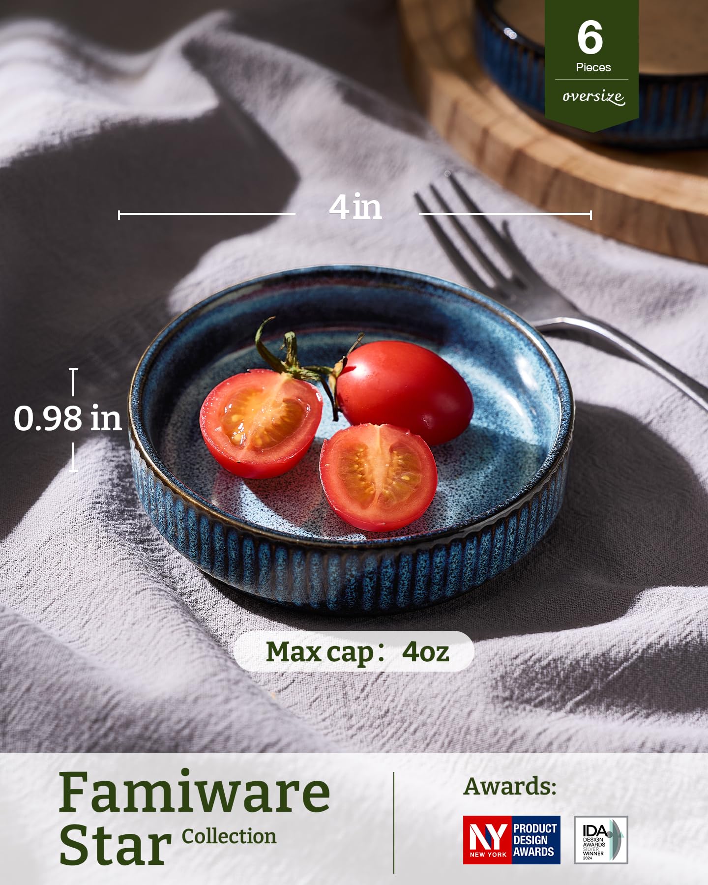 famiware Star Soy Sauce Dish Ceramic Dipping Bowls Set of 6, 4 oz Individual Dip Sauce Cups/Bowls/Dishes/Plates, Small Serving Bowl for Side Dishes, Ice Cream, Condiments, Sushi - Nebulas Blue