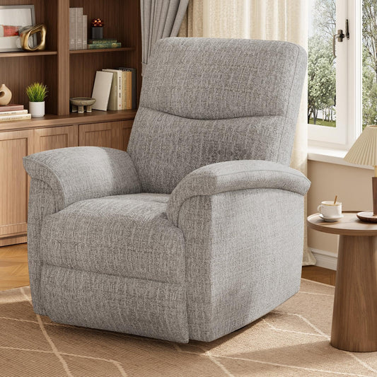 GarveeHome 360° Swivel Rocker Glider Nursery Recliner Chair, Chenille Upholstered with Padded Armrest & Deep Seat, Manual Reclining Sofa for Living Room, Bedroom, Nursery (Light Gray)