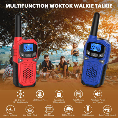 Walkie Talkies for Adults- WokTok Long Range Two Way Radio for Camping Hiking Hand Held Hiking Accessories Camping Gear Xmas Birthday Gift for Kids,SOS Siren,NOAA Weather Alert,2 Radios