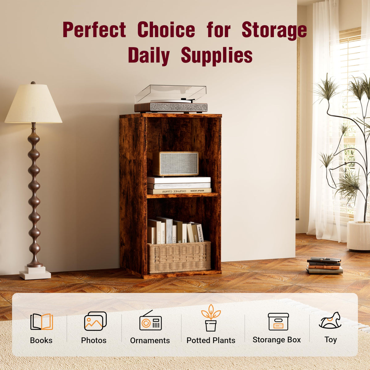 Nestwise Book Shelf, Wooden Cube Storage Organizer with 11" Open Cubes, Stackable Bookcase for Room Divider Storage, Bookshelf for Living Room, Bedroom, Office (Indonesian Antique Oak, 2-Cube)