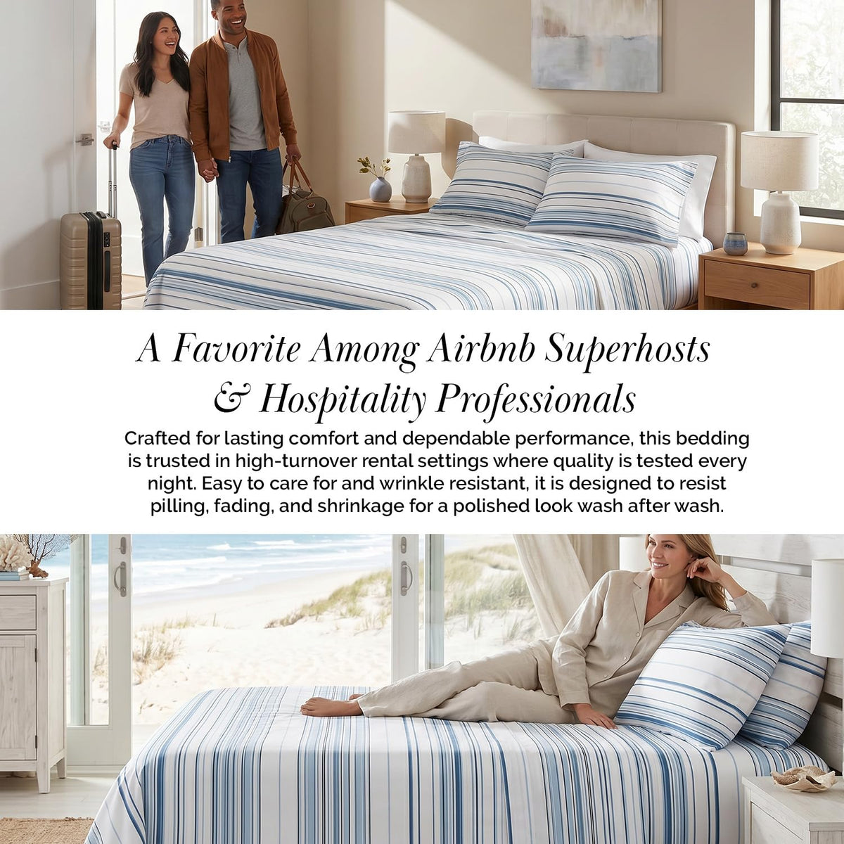 Southshore Fine Living, Inc. Coastal Sheets Set, 4 Piece Full Size Sheet Set Beach House Bedding, 15 Inch Deep Pocket Fitted Sheet, Ultra Soft Microfiber Blue and White Striped Sheets Full Size - Blue
