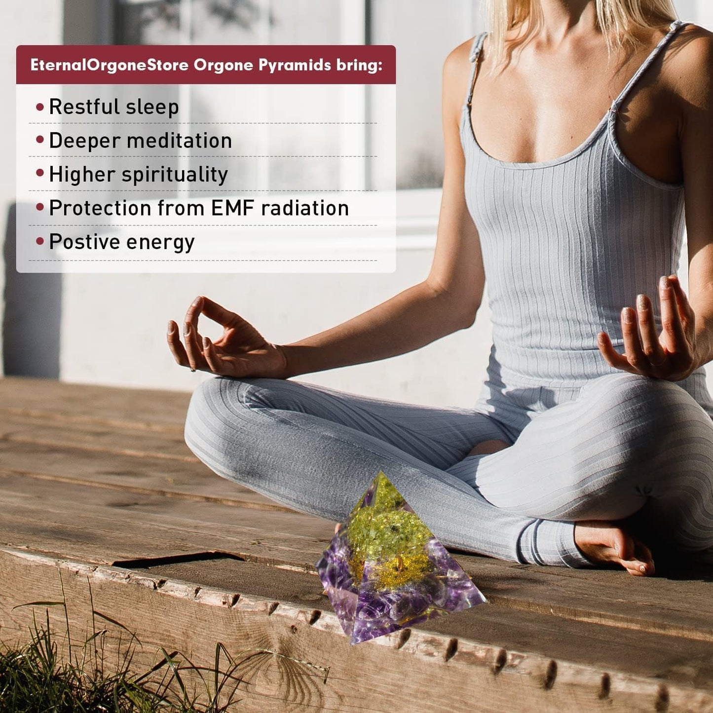 EternalOrgone Tree of Life Orgone Pyramid for Positive Energy, Orgonite Peridot&Amethyst Healing Crystal Pyramids for Reduce Stress Chakra Reiki Healing Meditation Attracts Lucky and Success