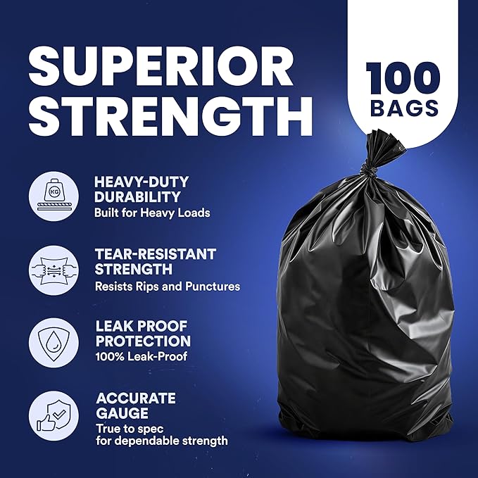 Plasticplace 55-60 Gallon Trash Bags, Heavy Duty, Puncture-Resistant Star Seal