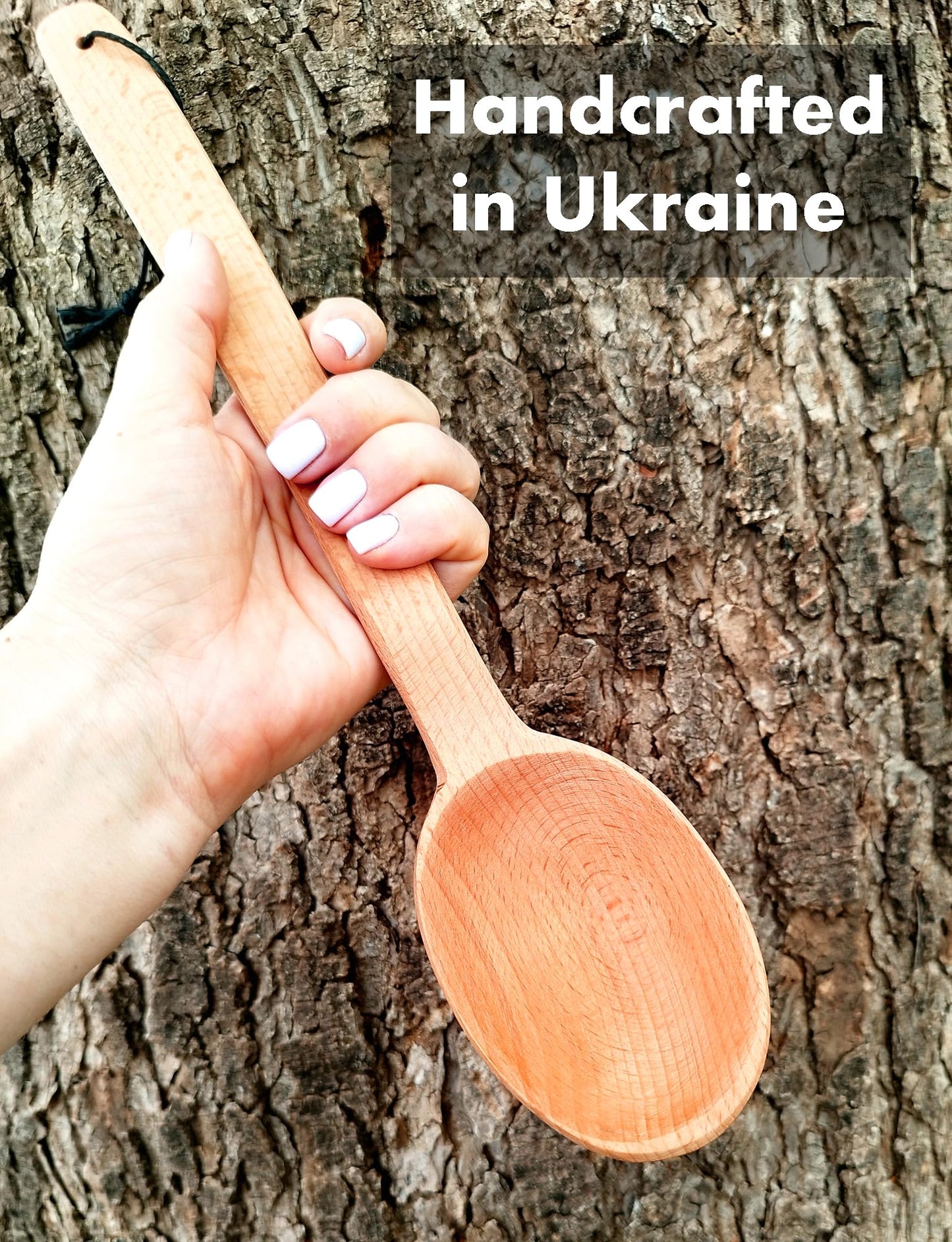 ECOSALL 14" Large Wooden Spoon with a Deep Scoop. Heavy Duty Big Non-Stick Cooking Spoon with a Strong Long Handle for Stirring, Mixing, Canning in Big Pots.