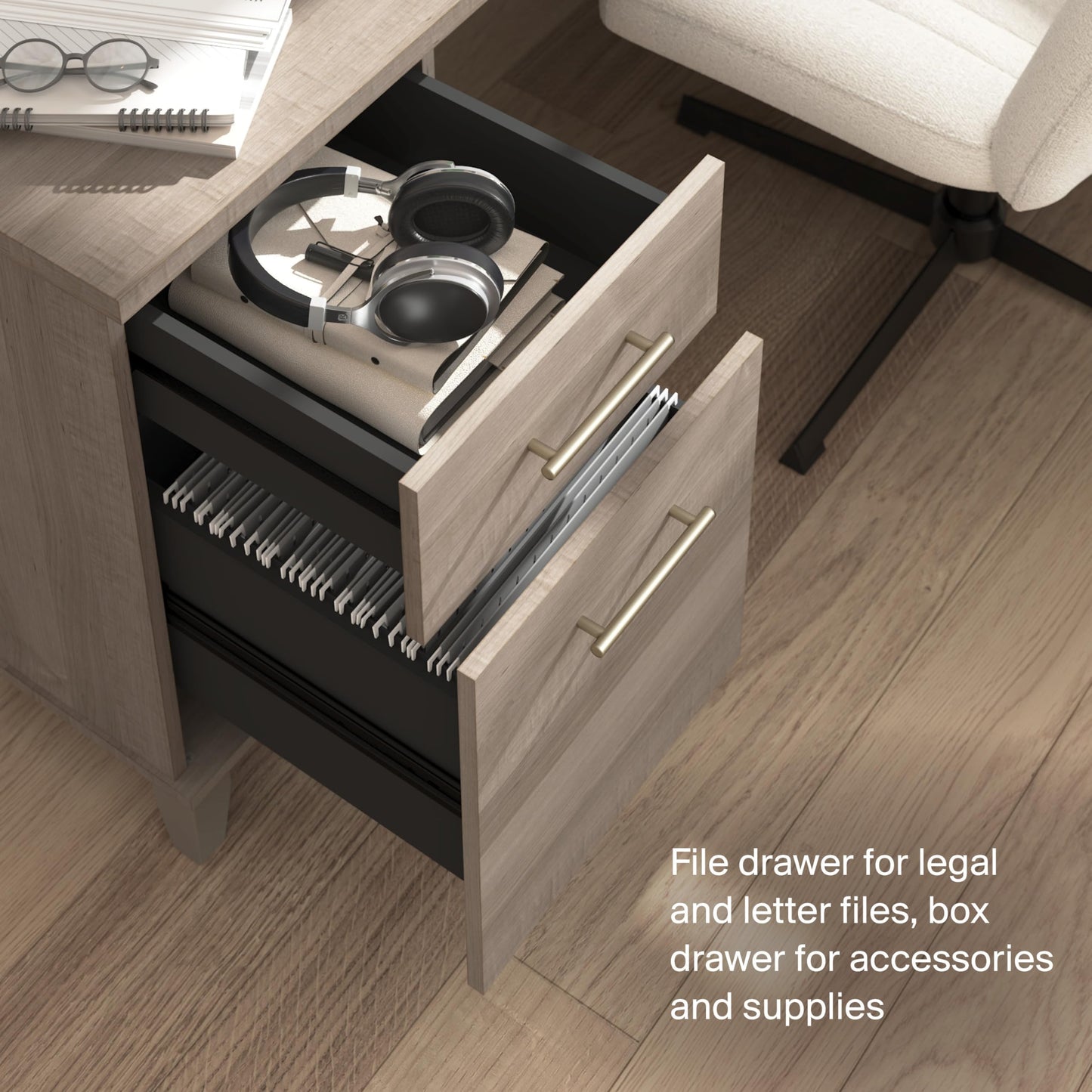 Bush Home 72-Inch L-Shaped Desk with Storage, Corner Computer Office Desk with File and Box Drawers, Home Office Workstation with Storage Cabinet, Somerset Collection, Ash Gray