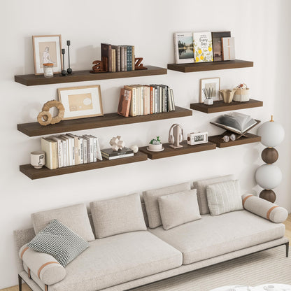RICHFOCUS 72Inch Floating Shelves for Wall 2 Pack Shelves for Bedroom|Kitchen|Bathroom Wall Mounted Rustic Wood Floating Shelf with Invisible Brackets for Books|Storage|Decor, Walnut