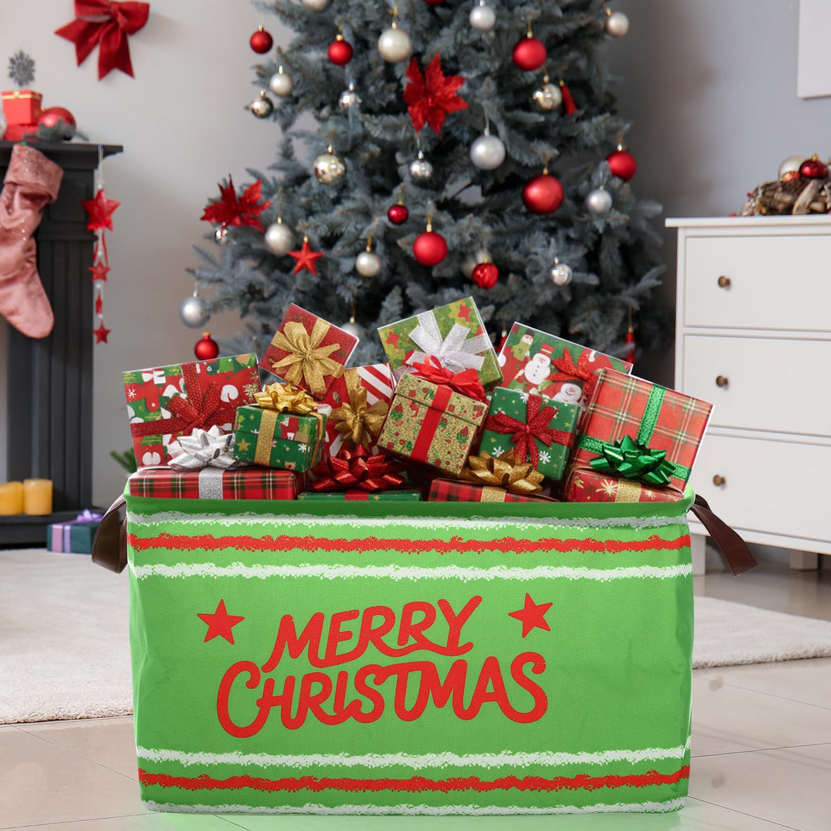 Vesici 6 Pack Christmas Basket for Gifts Empty Christmas Storage Bins with Handle Foldable Storage Box Canvas Laundry Basket for Xmas Office Home Bedroom Clothes