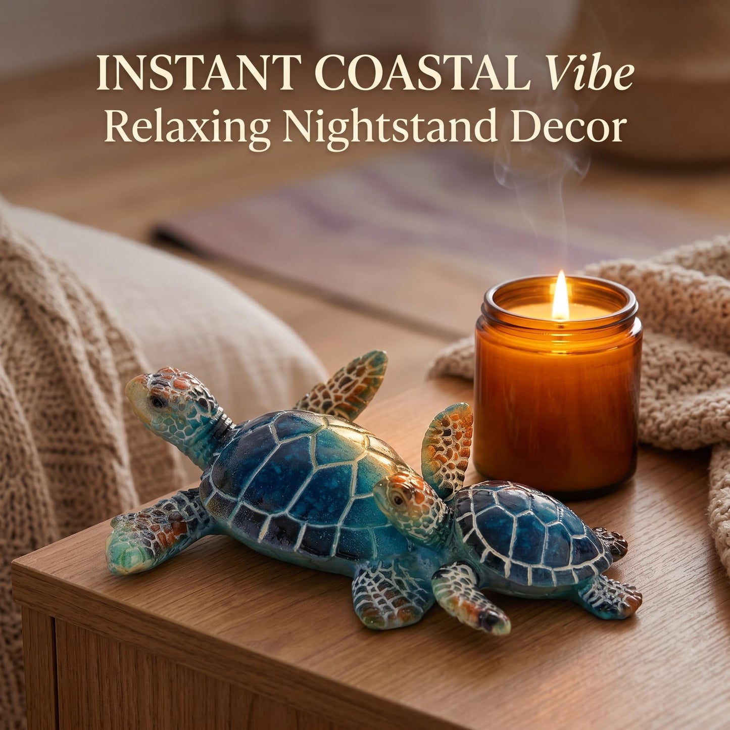 Brizoria Sea Turtle Decor Collectible Figurines, Mother and Baby Mini Turtles, Resin Sea Animals Ornaments for Beach Theme Bathroom Decor, A Thoughtful Gift from The Sea for Turtle Enthusiasts, Blue