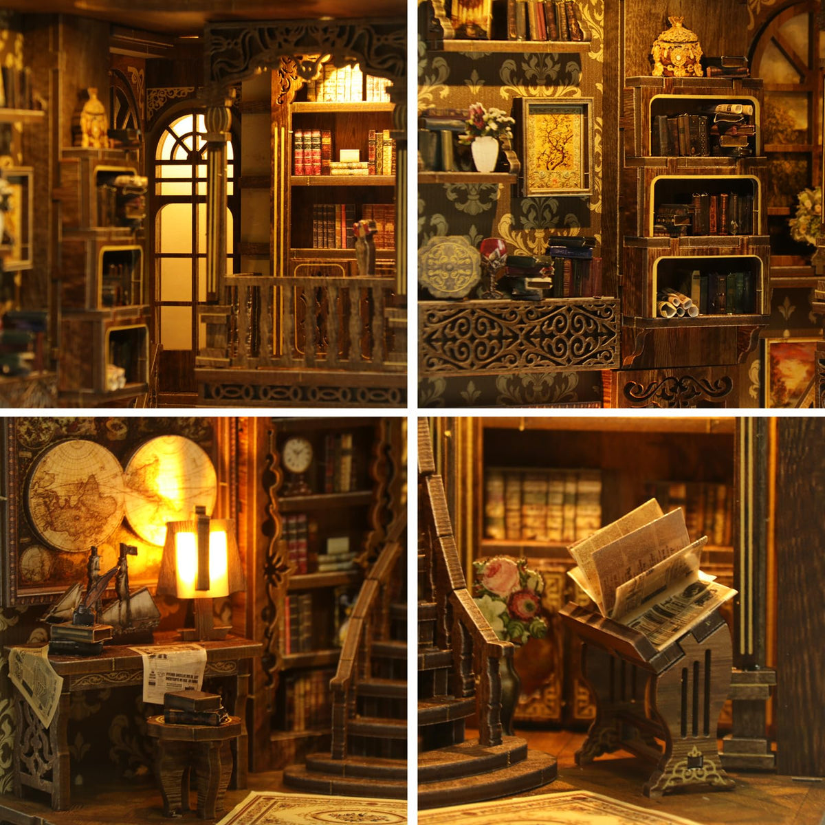 ISSEVE Book Nook, DIY Book Nook Kits for Adults 3D Wooden Puzzle Booknook Dollhouse, Miniature House Kit for Bookshelf Decor, Adults Model Crafts Kits, Gifts for Family Friends (Book Collection Room)