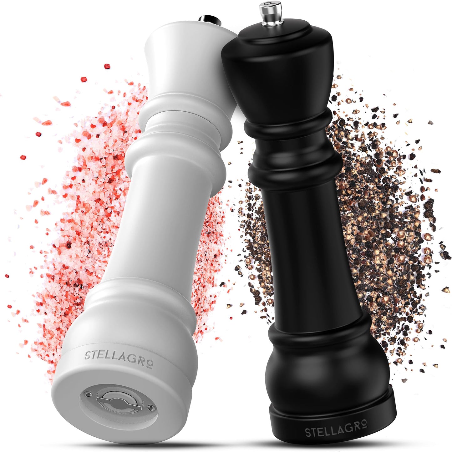 Wooden Salt and Pepper Grinder Set – Chess-Inspired Rubberwood Salt Grinder and Pepper Mill Shakers Set with Ceramic Burr in Gift Box