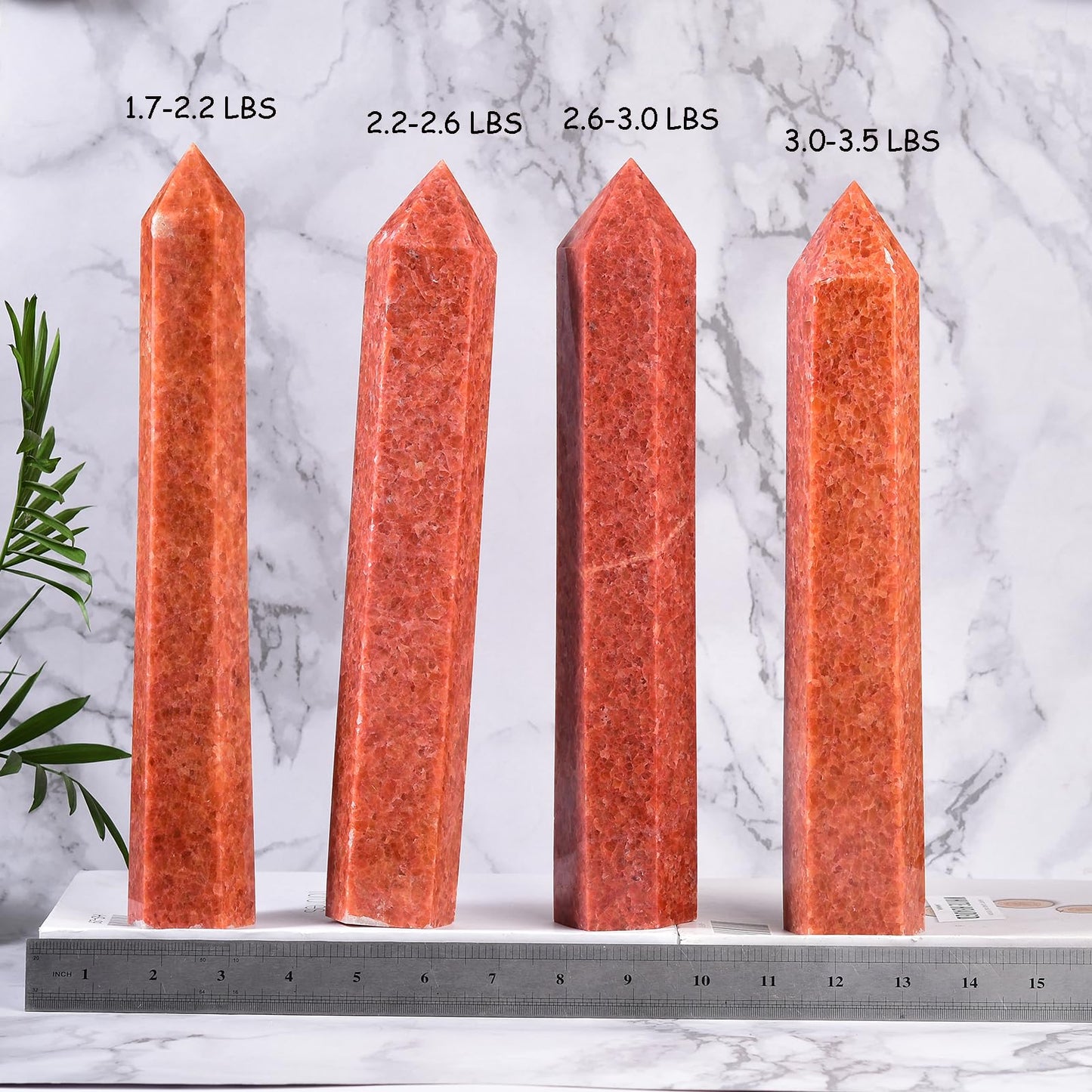 JIC Gem Large Sunstone Obelisk Tower Points Healing Crystal Wand 6 Faceted Quartz Crystals Tower Wand Home Decor Reiki Healing 1.7-2.2 Lbs