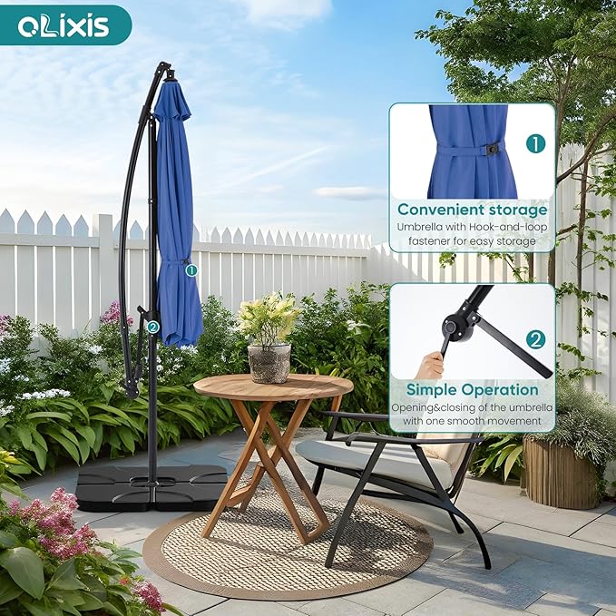 OLIXIS 10FT Offset Patio Umbrella, Cantilever Table Umbrellas for Outdoor Sun Shade UV Protection with Easy Tilt Adjustment, 8 Ribs for Backyard, Lawn, Garden, Pool - Blue