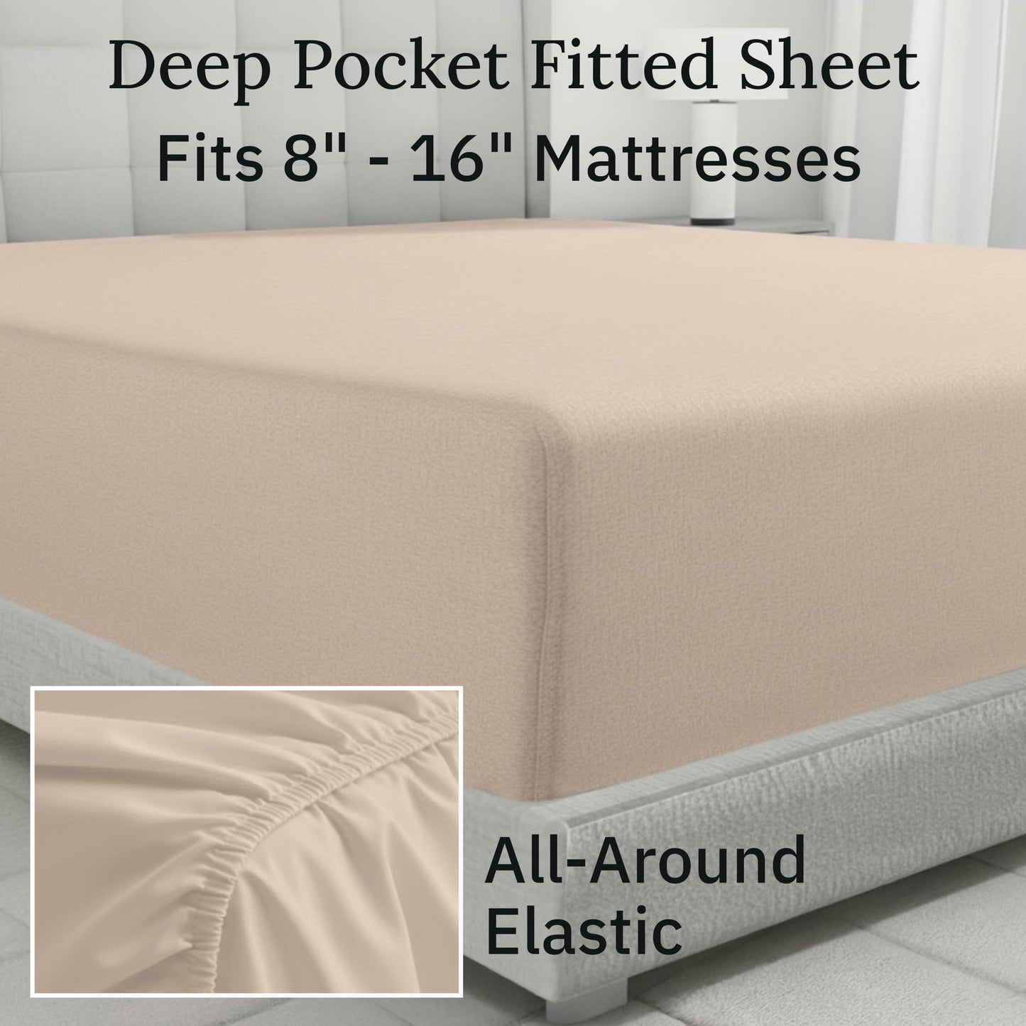 California Design Den Flannel Twin Size Sheets Set - Made in Portugal 100% Cotton, Triple-Brushed, Thick, Velvet Soft 3-Piece Extra Deep Pocket Sheets Set - Beige Bliss