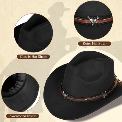 GERVAISE Womens Western Cowgirl Costume 70s Hippie Tassels Fringe Vest outfit Hat 5pcs (Black, Large)