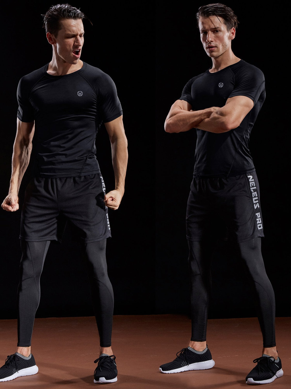 NELEUS Men's 3 Pack Compression Baselayer Athletic Workout T Shirts,5022,Black,Grey,Red,US L,EU XL