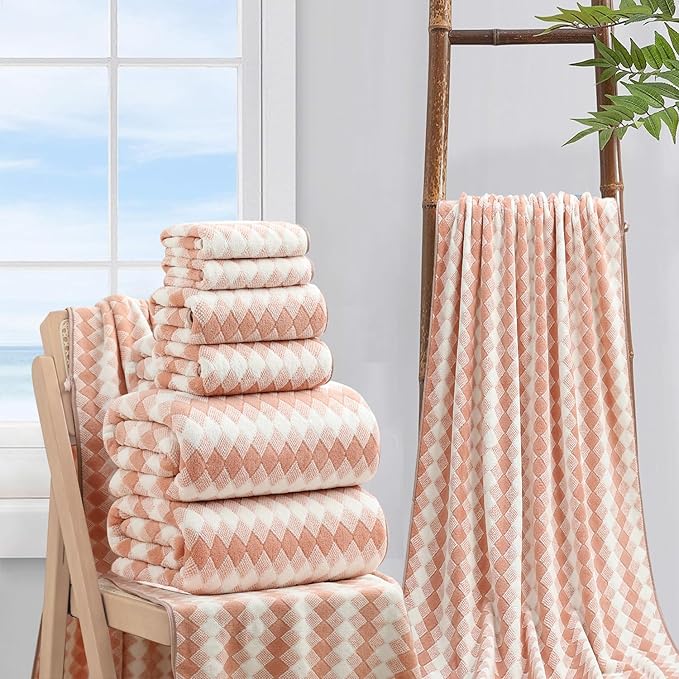 8 Piece Bathroom Towel Set |2 Oversized Bath Towels, 2 Hand Towels, 4