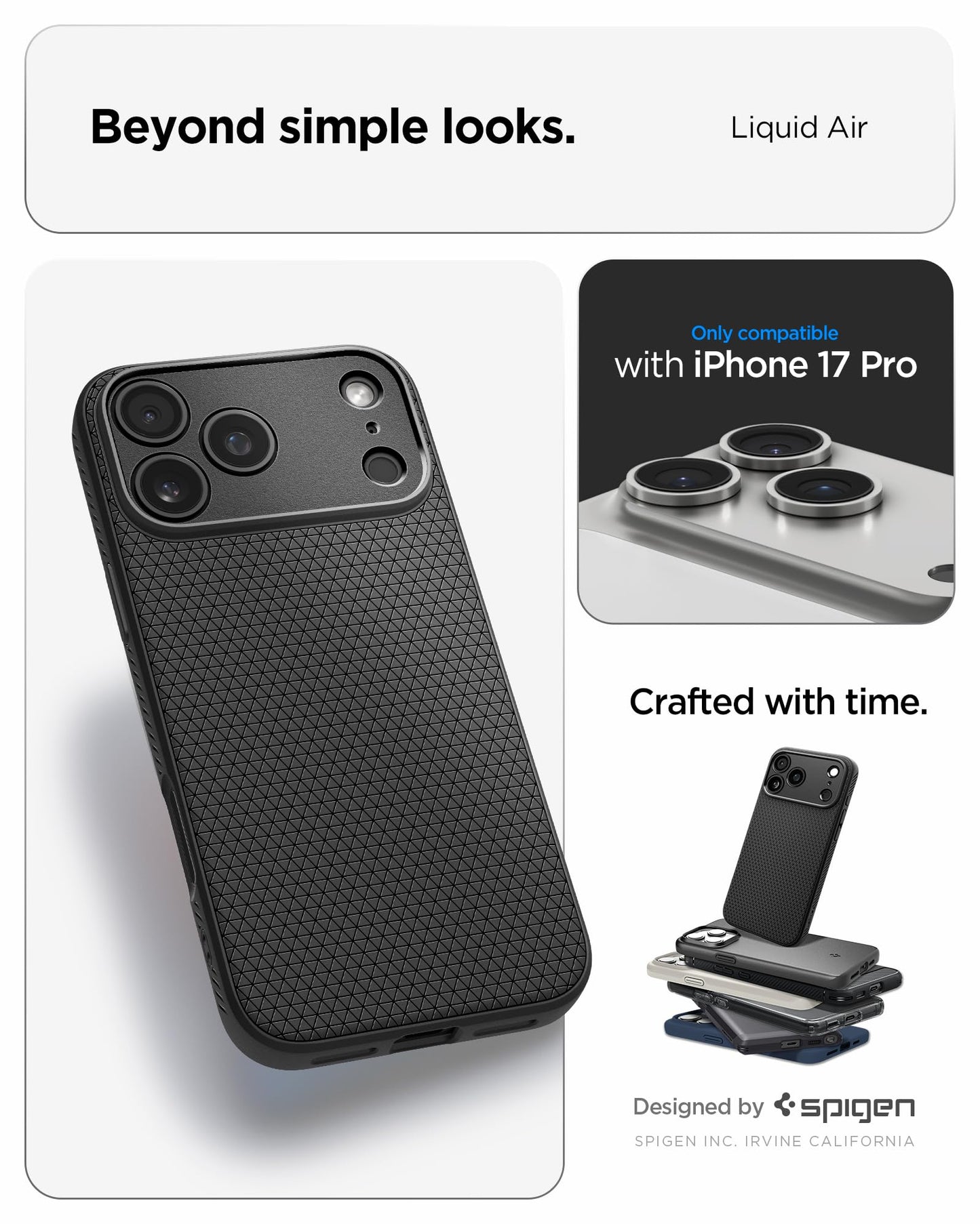 Spigen Liquid Air Case Compatible with iPhone 17 Pro (2025) [Military-Grade Drop Protection] - Matte Black