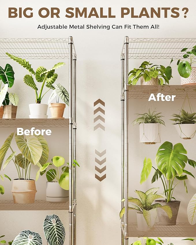Large Plant Shelf Indoor Plant Stand Outdoor 4 Tier for Plants Heavy Duty 3000lbs Plant Rack Storage Shelves Adjustable Tall Plant Holder for Balcony Garden Patio