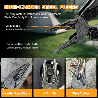 34-in-1 Multitool Pliers with Scissors,Bottle Opener, Allen Wrench,Rope Cutters,File, Saw, Screwdrivers,Stainless Steel Multi Tool with Carrying Pouch Ideal for Camping Survival & Gift for Dad Him Men