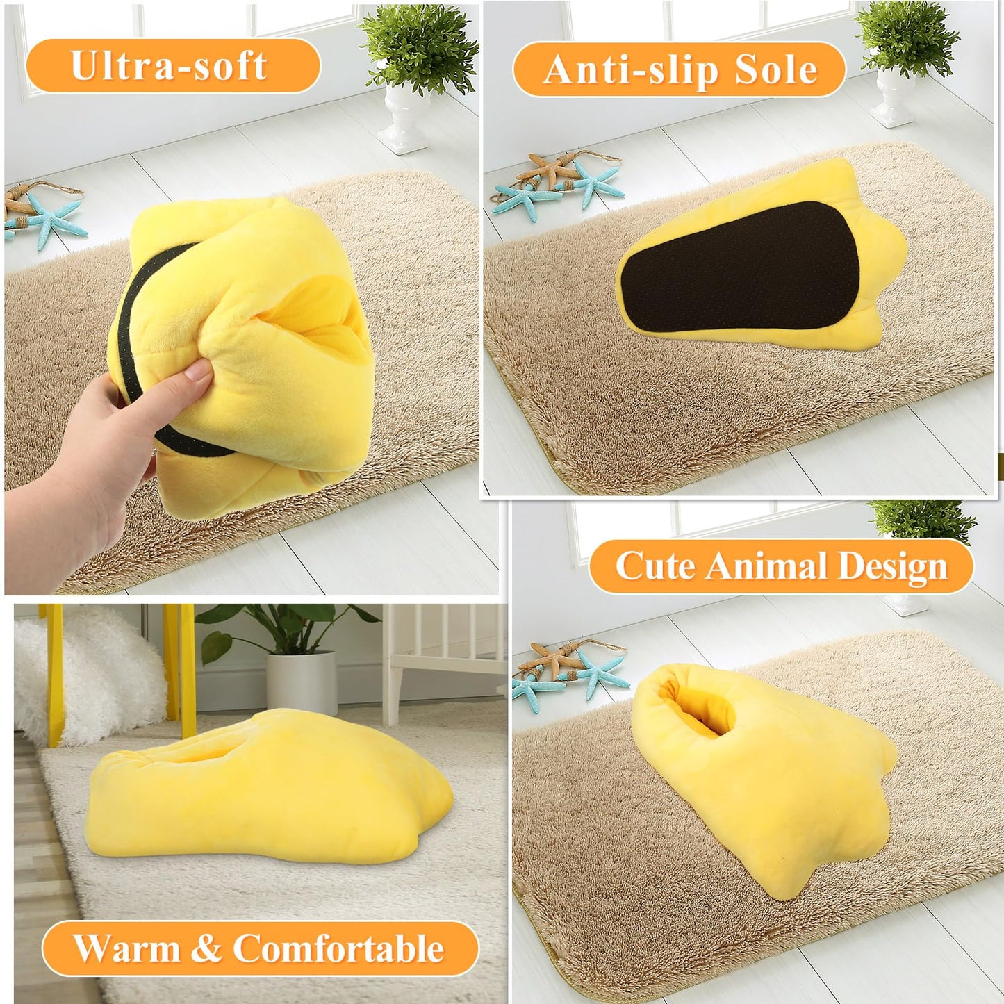 Meanplan Duck Slippers, Winter Feet Slippers Yellow Cartoon Shoes Fluffy Claw Paw Shoes Halloween Party Gift(Size 6.5-8.5)